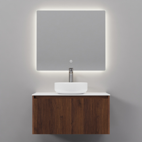 Тумба с раковиной+зеркало Art Decco Camilla (Камилла) ACM08W22S3MF 80x45x40 подвесная цвет черный орех