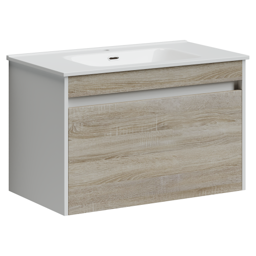 Тумба под раковину Sancos Smart SM80E 79х45х50 подвесная цвет дуб бардолино/белый