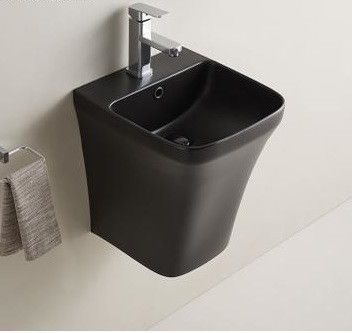 Раковина из санфаянса CeramaLux 500PMB 37х46 подвесная цвет черный матовый 1 отверстие под смеситель