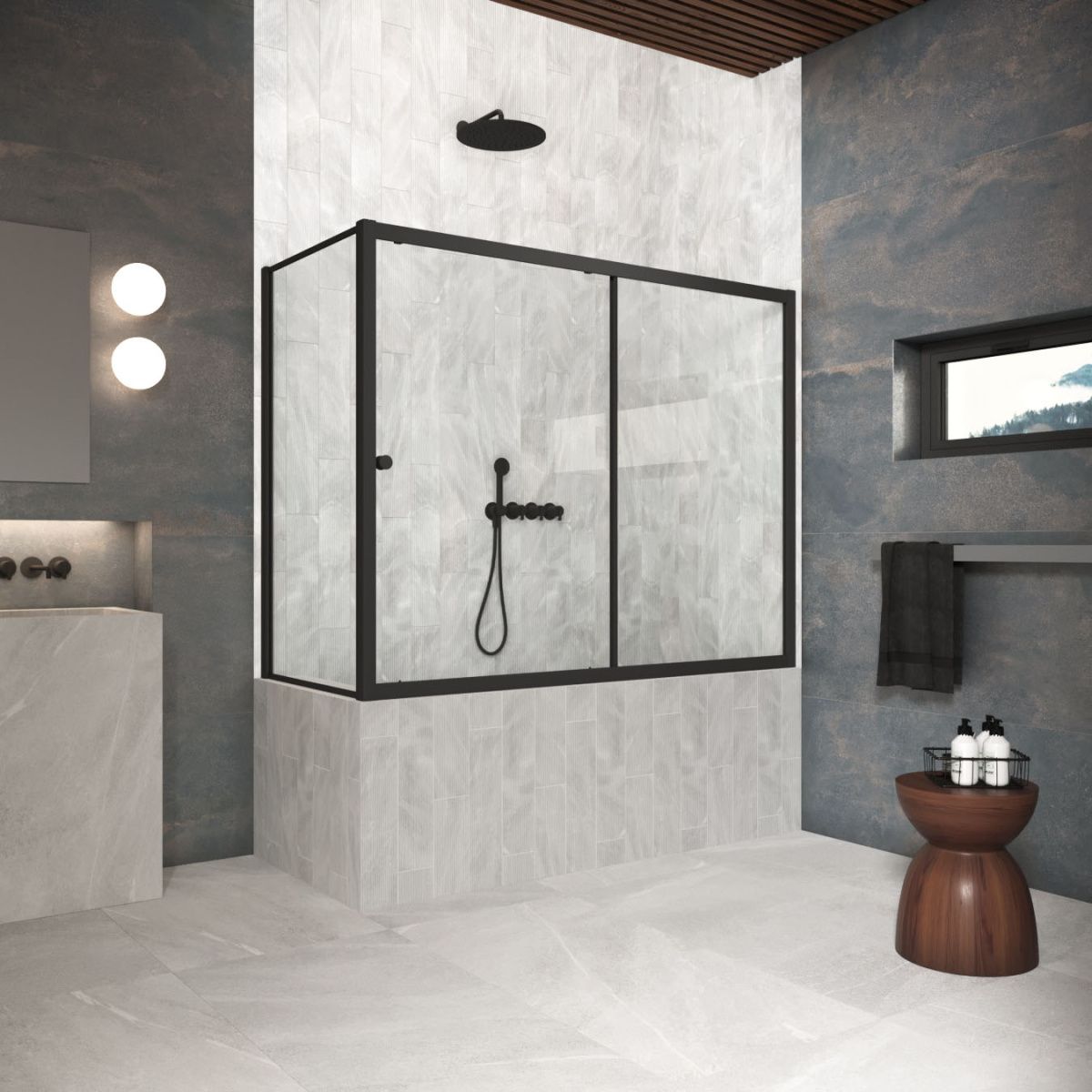 Душевая шторка на ванну Vegas-Glass ZV+ZVF Protec ZV+ZVF Protec 150*90 02М crystalvision 150х140 стекло прозрачное профиль черный ориентация универсальная