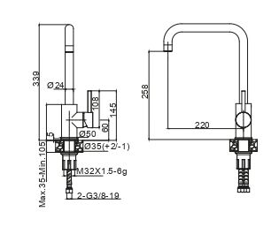 Смеситель для кухни AQG NOX LITE 05LIT500IS на столешницу зачищенный никель - фото 2