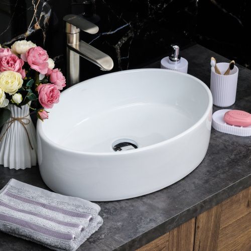 Раковина из сантехнического фарфора Melana 7151-805 50х36 накладная цвет белый без отверстий под смеситель