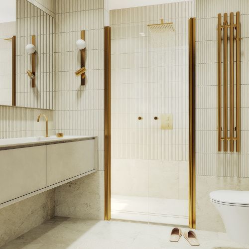 Душевая дверь Maybah Glass MGD-425-3 120х198 стекло прозрачное профиль золото глянцевое