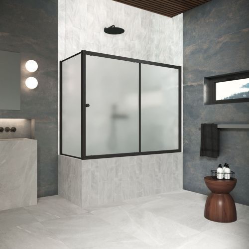 Душевая шторка на ванну Vegas-Glass ZV+ZVF Protec ZV+ZVF Protec 150*90 02М 10 150х140 стекло матовое профиль черный ориентация универсальная