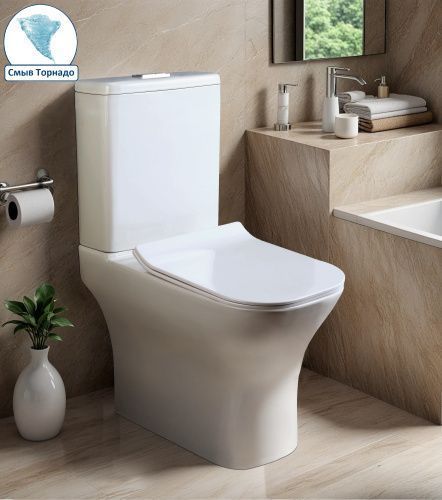 Унитаз напольный с бачком Cerutti SPA CT10816 белый с сиденьем микролифт безободковый смыв торнадо