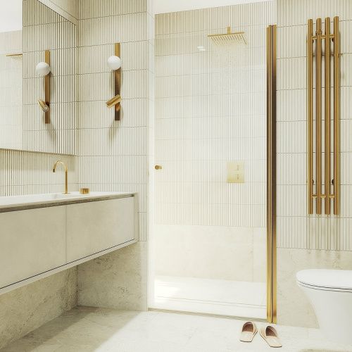 Душевая дверь Maybah Glass MGD-809-3 90х198 стекло прозрачное профиль золото глянцевое