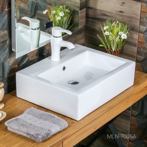 Раковина из сантехнического фарфора Melana 7005A-805 57х46 накладная цвет белый 1 отверстие под смеситель