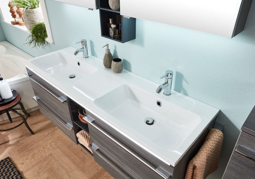 Раковина из минерального литья Marlin 3250star MWSTA14D 141х45 подвесная цвет белый 2 отверстия под смеситель