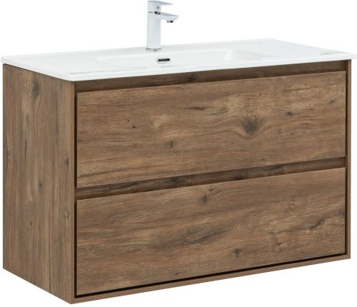 Тумба под раковину Aquanet Милан 00336380 100х45х64 подвесная цвет темное дерево