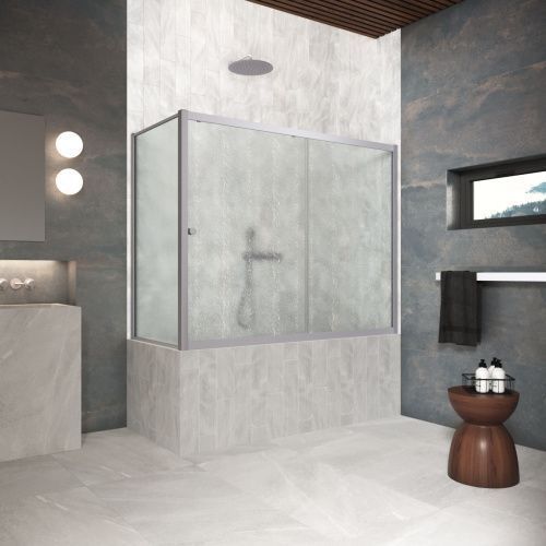 Душевая шторка на ванну Vegas-Glass ZV+ZVF Protec ZV+ZVF Protec 150*90 07 02 150х140 стекло рифленое профиль хром ориентация универсальная