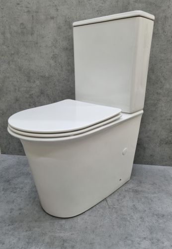 Унитаз напольный с бачком CeramaLux 1223A белый глянцевый с сиденьем микролифт безободковый душевой смыв