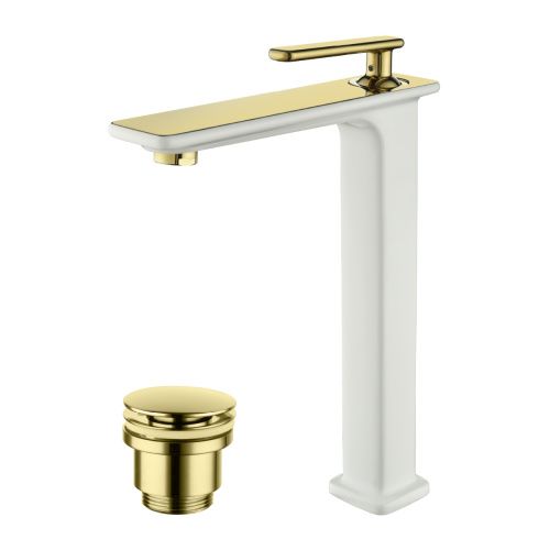 Смеситель LeMark Mista LM6409WG на раковину белый/золото