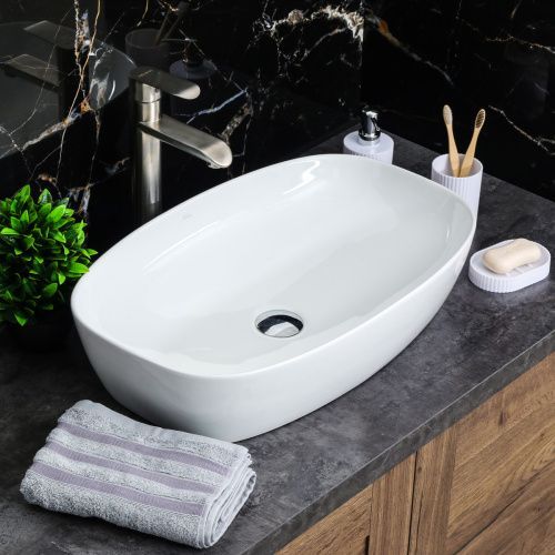 Раковина из сантехнического фарфора Melana 78329-805 60х38 накладная цвет белый без отверстий под смеситель