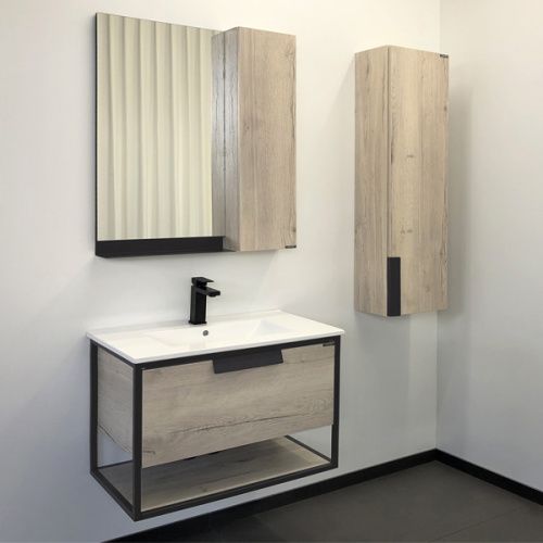 Шкаф-пенал Comforty Бонн 00-00008476CF 34х24х110 подвесной цвет дуб дымчатый