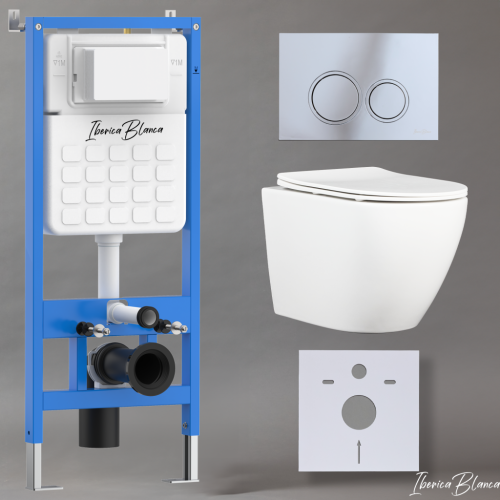 Комплект унитаз с инталляцией и клавишей смыва Iberica Blanca BILBAO ALTO IB001.BLA.234.823