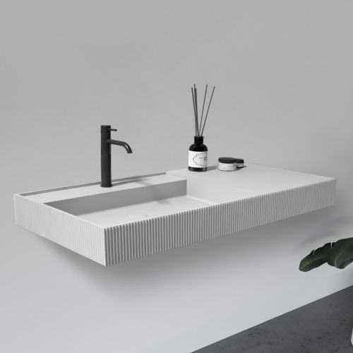 Раковина из искусственного камня Abber STEIN AS2628 120х48 подвесная цвет белый матовый без отверстий под смеситель