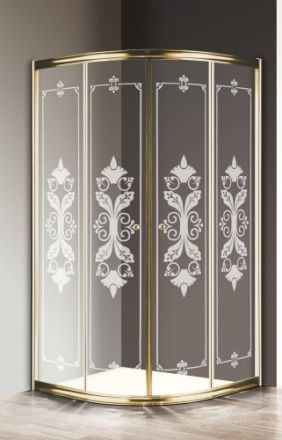Душевой уголок Cezares GIUBILEO GIUBILEO-R-2-90-SCORREVOLE-CP-G 90х90 стекло с рисунком профиль золото глянцевое без поддона