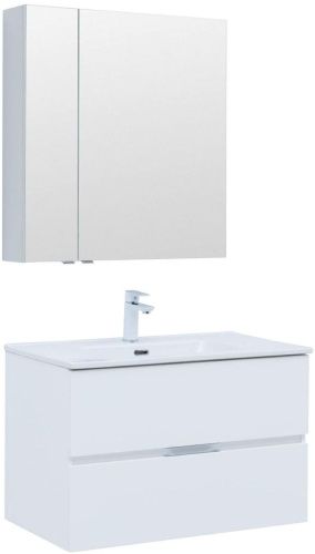 Комплект мебели: тумба с раковиной + зеркало-шкаф Aquanet Алвита New 00274206 81x47x138 подвесной цвет белый