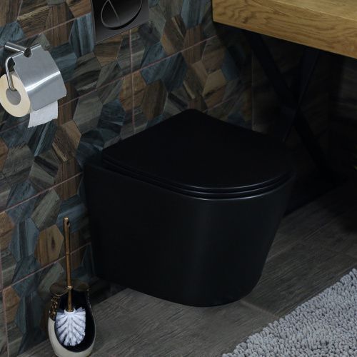 Унитаз подвесной Melana MLN-310302MB черный с сиденьем микролифт безободковый душевой смыв