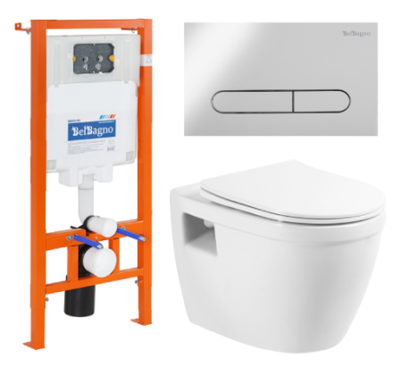 Комплект унитаз с инсталляцией с клавишей смыва BelBagno LOTO BB070CHR/SC/BB002-80/BB005-PR-CHROME