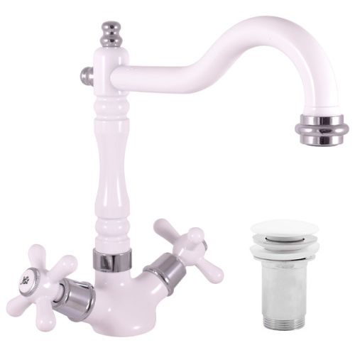 Смеситель RavSlezak MORAVA RETRO MK121.5/8BC на раковину белый