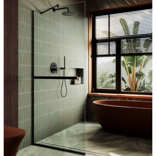 Душевая перегородка Maybah Glass MGD-708-6у 109х195 стекло прозрачное профиль черный