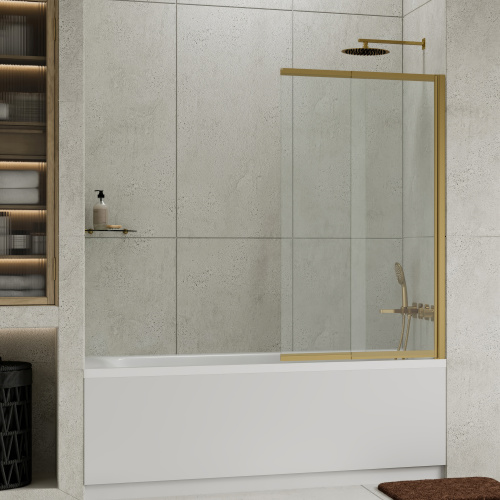 Душевая шторка на ванну WasserKRAFT Schunter 82S 82S02-80 80х140 стекло прозрачное профиль золото матовое