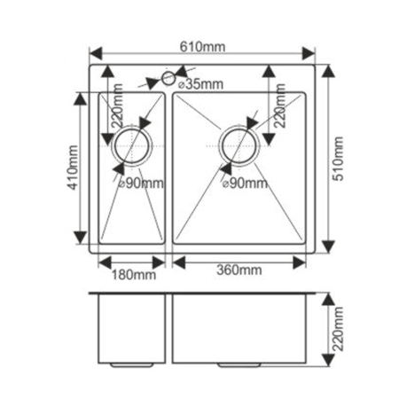 Кухонная мойка Melana ProfLine H6151S сатин 61х51 цвет сатин поверхность матовая - фото 2