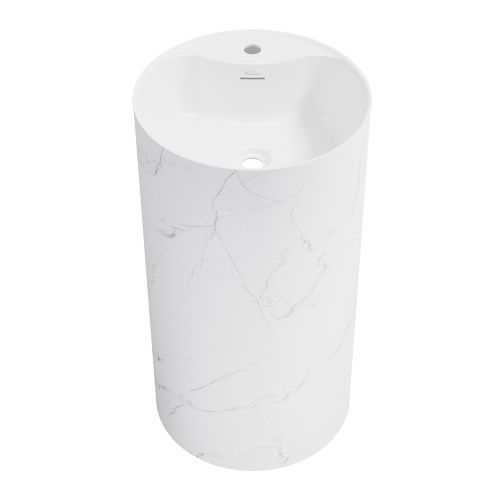 Раковина акриловая Wellsee Chalice Perfection 230626000 45х45 напольная цвет белый мрамор 1 отверстие под смеситель