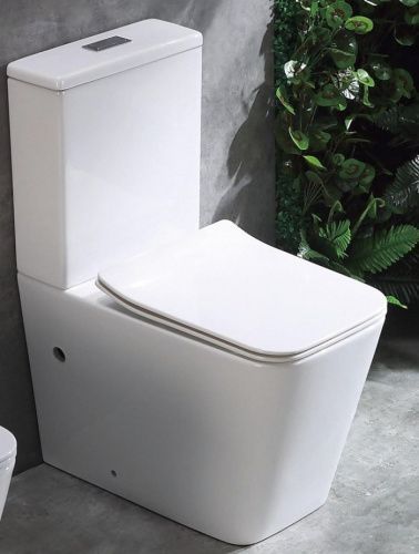 Унитаз напольный с бачком CeramaLux 2170AXMW белый матовый с сиденьем микролифт безободковый каскадный смыв