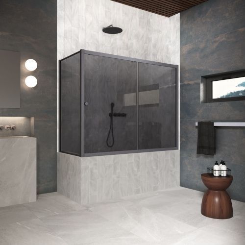 Душевая шторка на ванну Vegas-Glass ZV+ZVF Protec ZV+ZVF Protec 150*90 06 07 150х140 стекло тонированное профиль вороненая сталь ориентация универсальная
