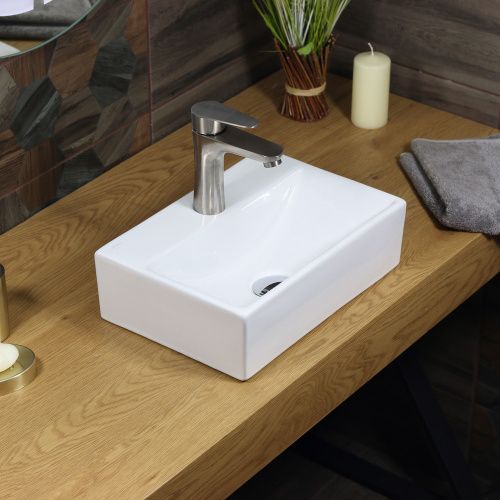 Раковина из сантехнического фарфора Melana A301-803 41х25 накладная цвет белый 1 отверстие под смеситель