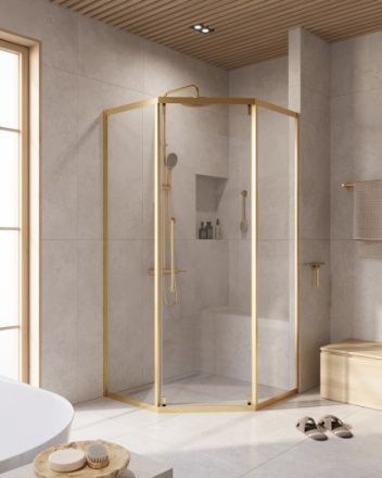 Душевой уголок Cezares RELAX 304 RELAX-304-P-1-100-C-BORO 100х100 стекло прозрачное профиль золото брашированное без поддона