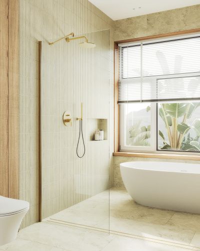 Душевая перегородка Maybah Glass MGD-683-3ш 119х195 стекло прозрачное профиль золото глянцевое