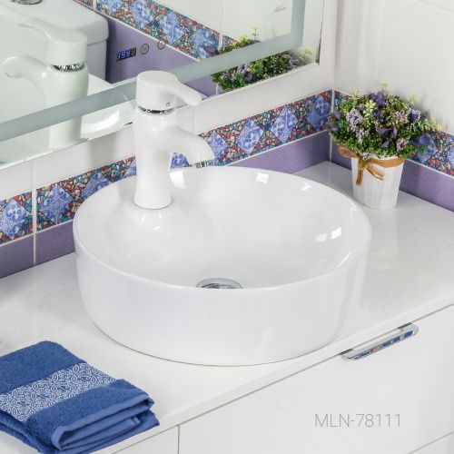Раковина из сантехнического фарфора Melana 78111-805 44х44 накладная цвет белый 1 отверстие под смеситель