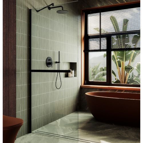 Душевая перегородка Maybah Glass MGD-708-6ш 109х195 стекло прозрачное профиль черный