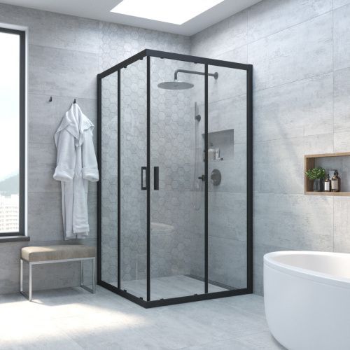Душевой уголок Vegas-Glass ZA TUR+NOVO ZA NOVO h2000 70 02М crystalvision 70х70 стекло прозрачное профиль черный без поддона
