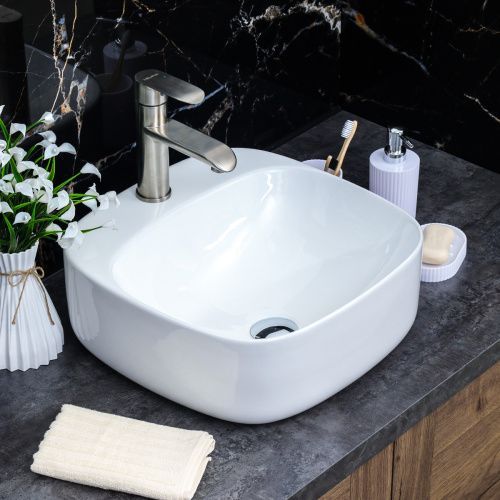 Раковина из сантехнического фарфора Melana 320306-805 42х42 накладная цвет белый 1 отверстие под смеситель