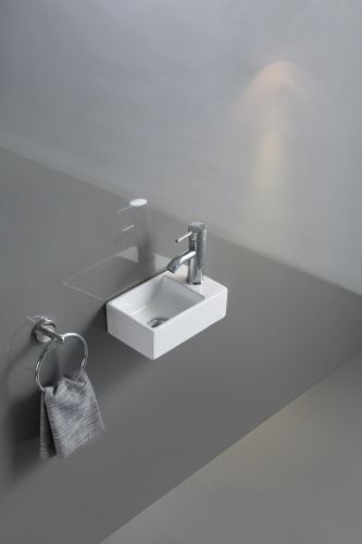 Раковина из санфаянса CeramaLux 9048GTL 30х18 подвесная цвет белый 1 отверстие под смеситель