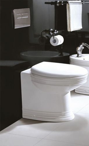 Унитаз приставной CeramaLux 2474 белый глянцевый с сиденьем микролифт безободковый