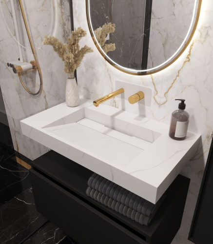 Раковина из искусственного камня Armadi Art Flat 859-080-CLCT 81х45 подвесная цвет белый мрамор без отверстий под смеситель