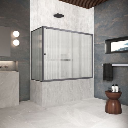 Душевая шторка на ванну Vegas-Glass ZV+ZVF Protec ZV+ZVF Protec 150*90 06 Moru 150х140 стекло рифленое профиль вороненая сталь ориентация универсальная