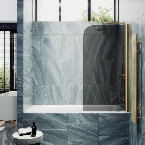 Душевая шторка на ванну Maybah Glass MGV-623-3 80х140 стекло тонированное профиль золото глянцевое ориентация универсальная