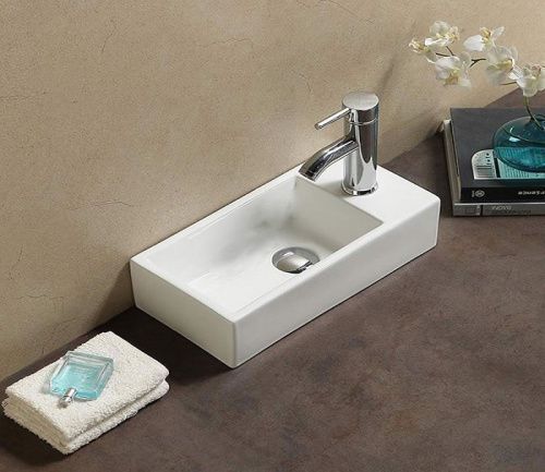 Раковина из санфаянса CeramaLux 9048DL 41х20 подвесная цвет белый 1 отверстие под смеситель