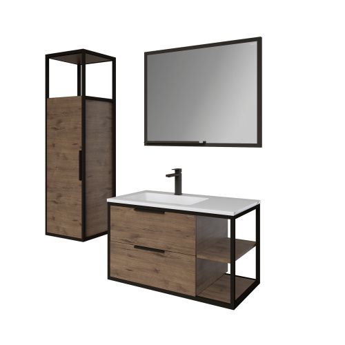 Шкаф-пенал Grossman Лофт 304001 40х37х140 подвесной цвет веллингтон/черный