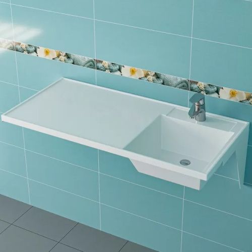 Раковина из искусственного камня СанТа Лидер 900107N 100х50 над стиральной машиной цвет белый