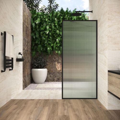 Душевая перегородка Vegas-Glass EAF Frame EAF Frame 80 02М Moru 80х200 стекло рифленое профиль черный