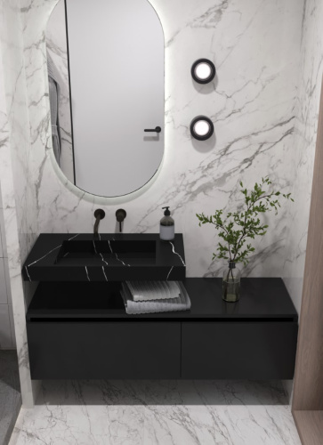 Раковина из искусственного камня Armadi Art Flat 859-080-NM 81х45 подвесная цвет черный без отверстий под смеситель