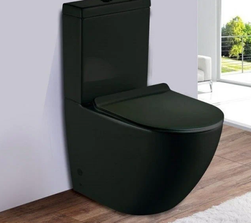 Унитаз напольный с бачком CeramaLux 2166ХМВ черный матовый с сиденьем микролифт безободковый каскадный смыв