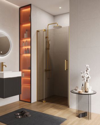 Душевая дверь Cezares SLIDER SLIDER-B-1-100/110-BR-BORO 100х195 стекло тонированное профиль золото брашированное